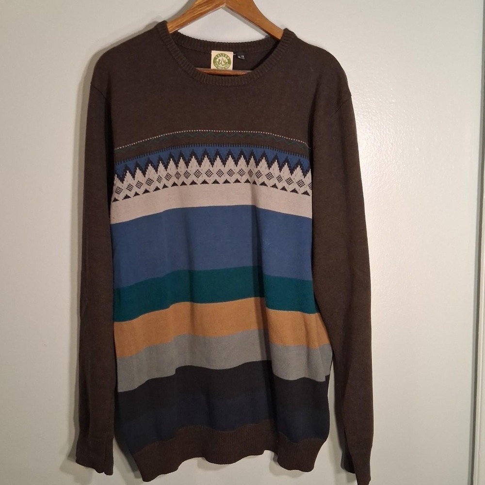 Mens Vintage y2k brown crewneck sweater with horizontal stripes XL